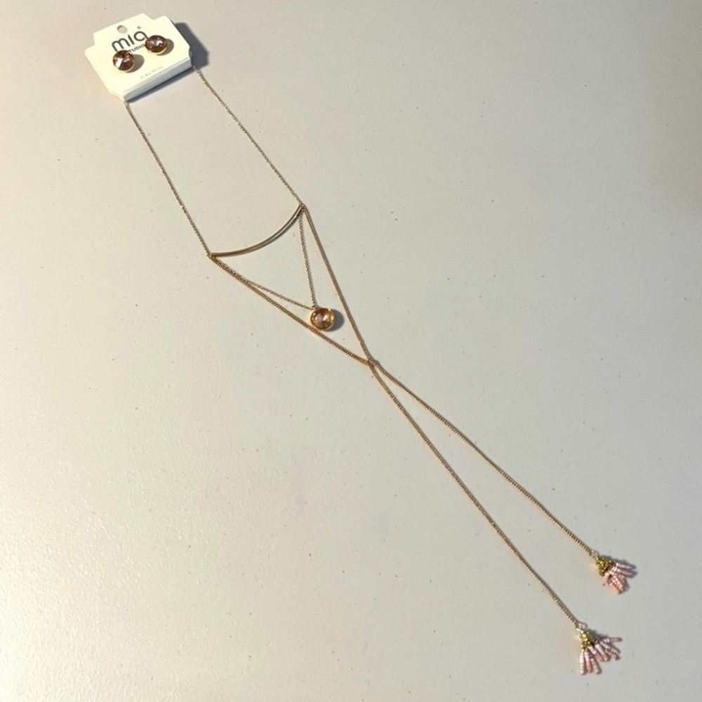 Mia Studio Boho Light Pink Gemstone & Beaded Necklace & Earring Matching Set